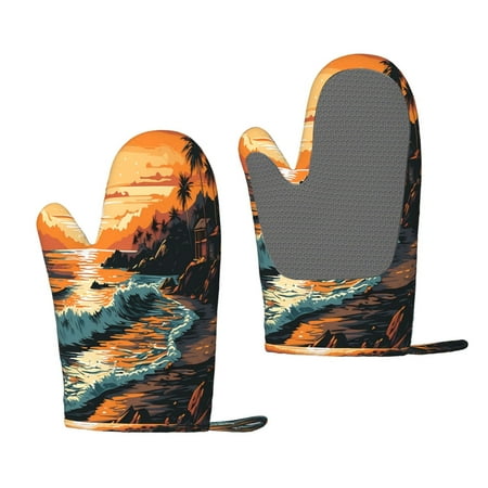

Gaeub Serene Ocean Sunset Print Oven Mitts and Potholders BBQ Gloves Oven Mitts with Silicone Non-Slip Cooking Gloves for Cooking Baking Grilling (2 Count)