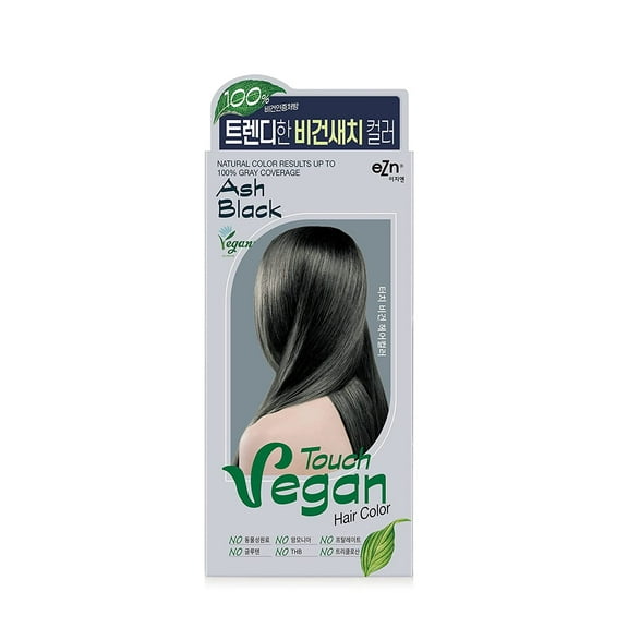 eZn Touch Vegan Permanent Hair Dye, Ash Black Color, Vegan Ingredients, Ammonia Free, No THB, No Triclosan, No Phthalates, No Gluten, Up to 100% Gray Coverage