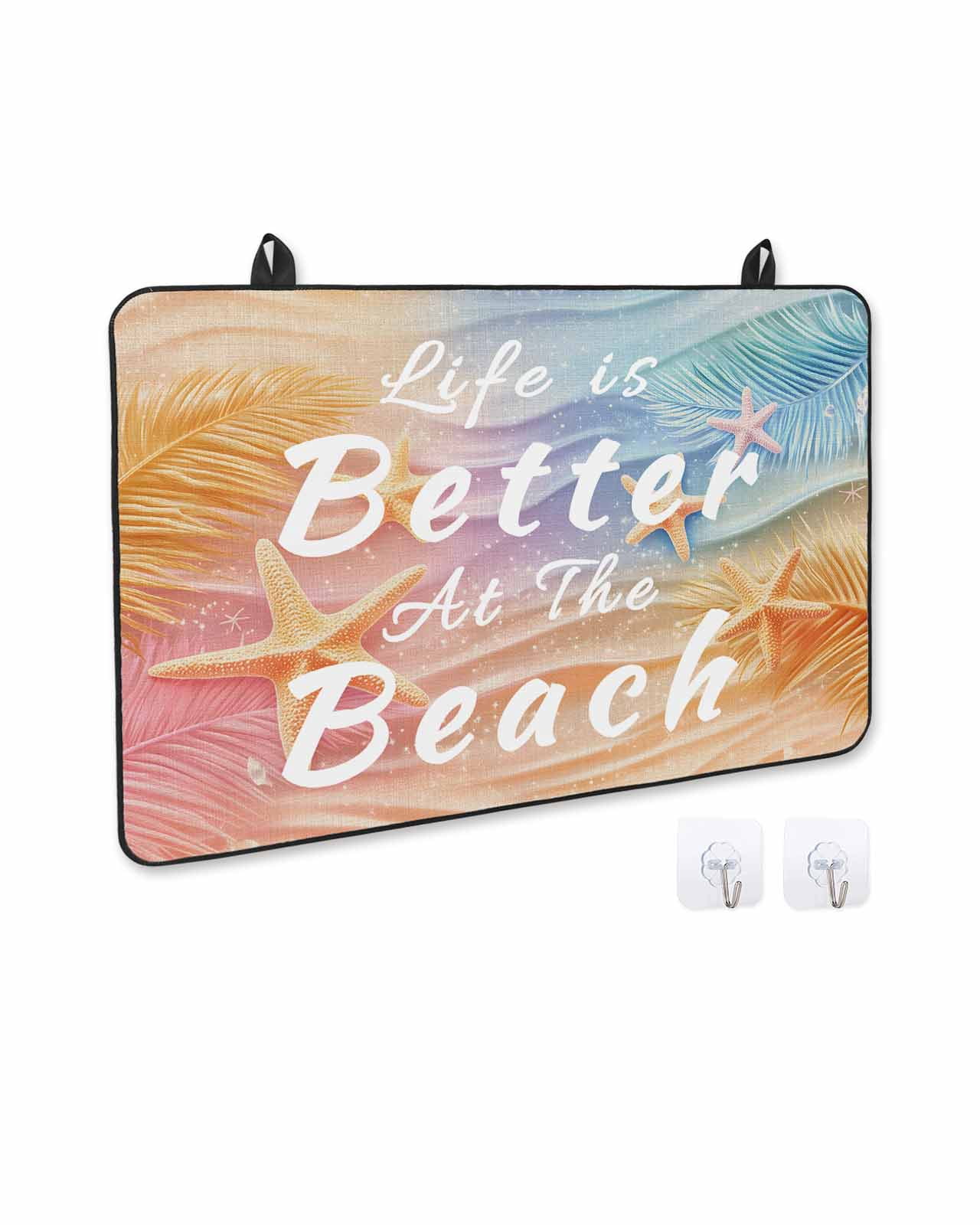 nqOlkjepod Large Induction Cooktop Protector Mat 36"x21", Beach Palm Leaves Stove Top Covers for Electric Stove, Summer Coastal Ocean Starfish Stove Burner Cover Mats, Glass Top Stove Cover