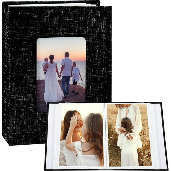Zgui 2 Pack Photo Album 4x6 100 Pockets,Linen Cover Small Photo Album,Picture Albums for Family Wedding Anniversary (Black) A418
