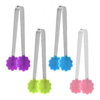 FACEGA 4Pcs Metal Tongs,U-Shaped Handle Stainless Steel Tongs,Flower Shape 5" Kitchen Tongs for Cooking,For Pick Up, Sugar Cubes, Milk Balls,Mix1