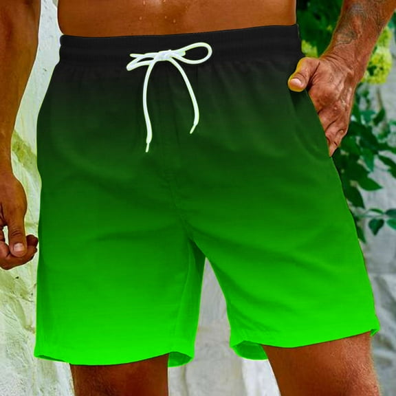 Wavsuf Mens Shorts Surf Beach with Pockets Gradient Drawstring Elastic Waist Summer Green Swimwear Size S