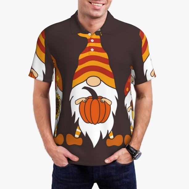 Balery Fall Gnomes Camisa Polo de Hombre con Estampado, de Manga Corta y Tejido Medio, Camisa Tipo Golf Polo-3X-Large