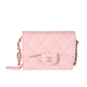 Chanel Pink Quilted Caviar Compact Wallet On Chain Pre-Owned