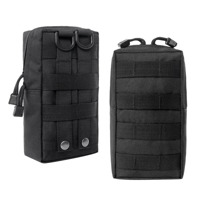 Riñoneras tácticas Molle para cinturón, paquete de 2, bolsillos para teléfono y campamento Negro