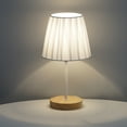 thumbnail image 1 of Lámpara De Noche Usb, Lámpara De Mesa Industrial, Interruptores De Botón Para Dormitorio, Sala De Estar, Base De Madera Maciza (Tela Plisada Blanca) Muyoka Hogar, 1 of 6