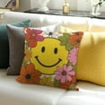 thumbnail image 3 of Creowell Smiley Face Flowers Throw Pillow Cover 100% Linen for Sofa 24x24in, 3 of 5