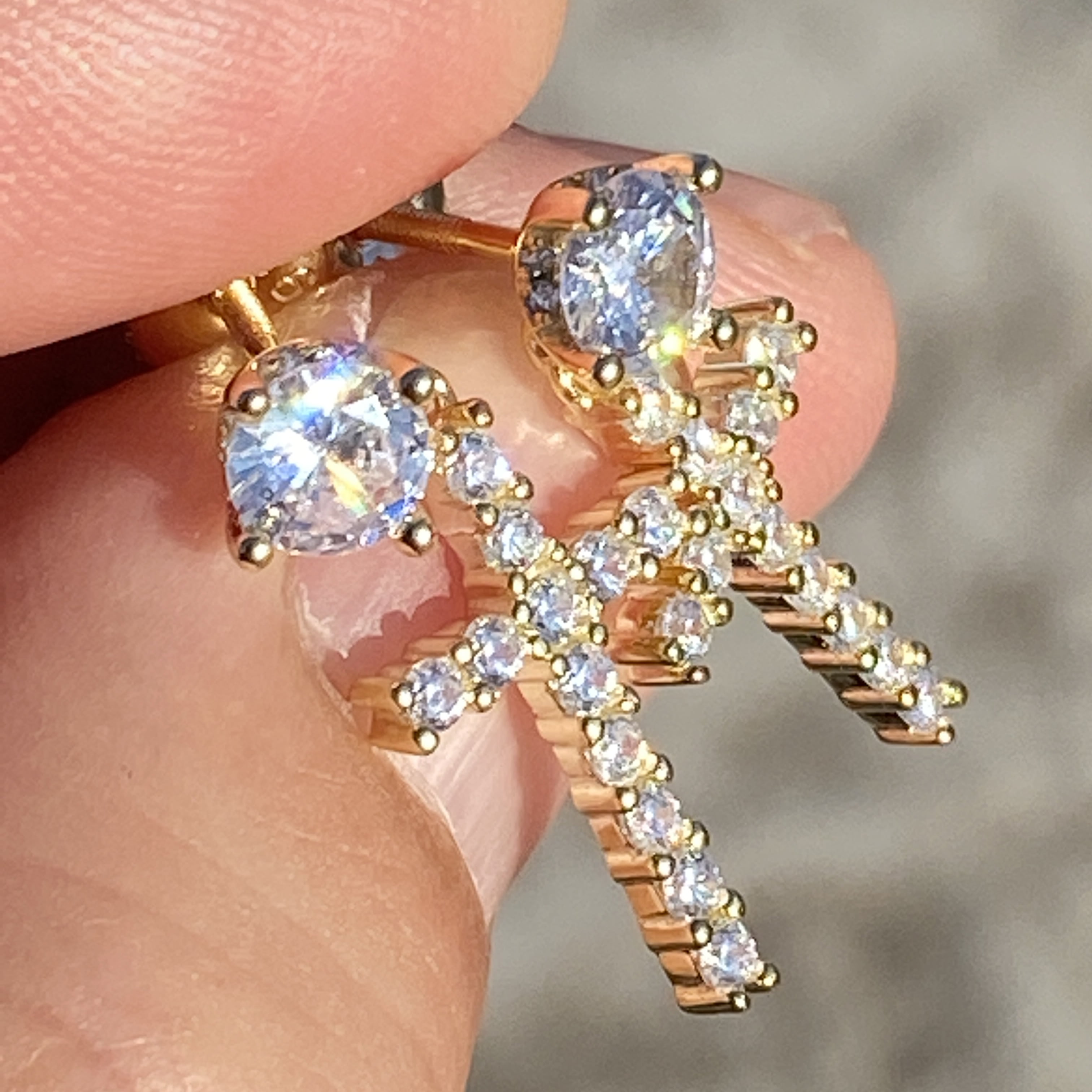 14k Gold Plated over Real Solid 925 Sterling Silver Dangle Cross Bling Studs Iced Hip Hop Screw Back Earrings