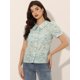 thumbnail image 2 of Blusa de manga abullonada floral con cuello en punta de camisa abotonada para mujer Blues XL, 2 of 4