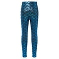 thumbnail image 2 of YONGHS Kids Girls Shiny Metallic Scale Mermaid Leggings Pants Tights Halloween Dance Party Trousers Light Blue 3-4, 2 of 7