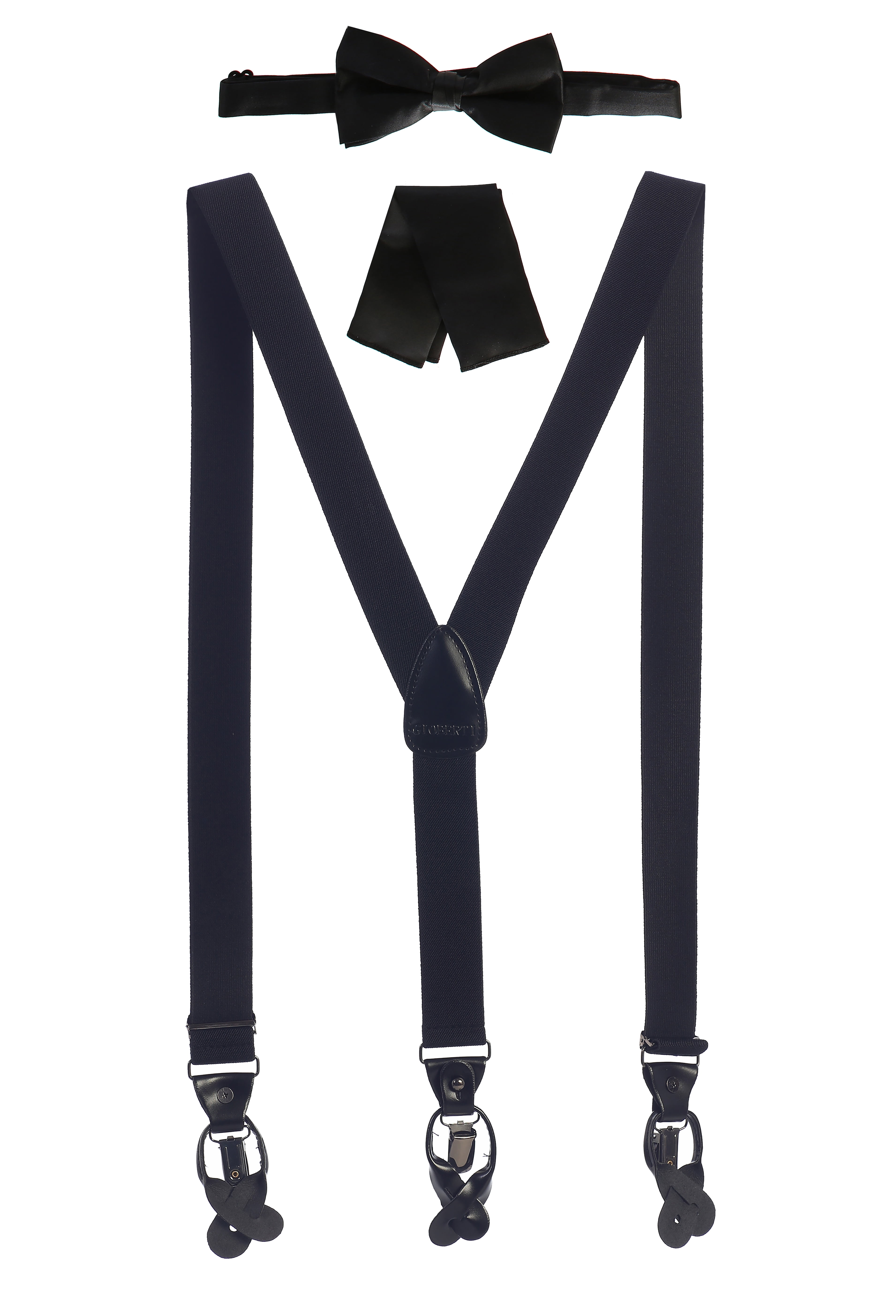 Bow Tie Gioberti Boys Convertible Suspenders and Hanky Set 