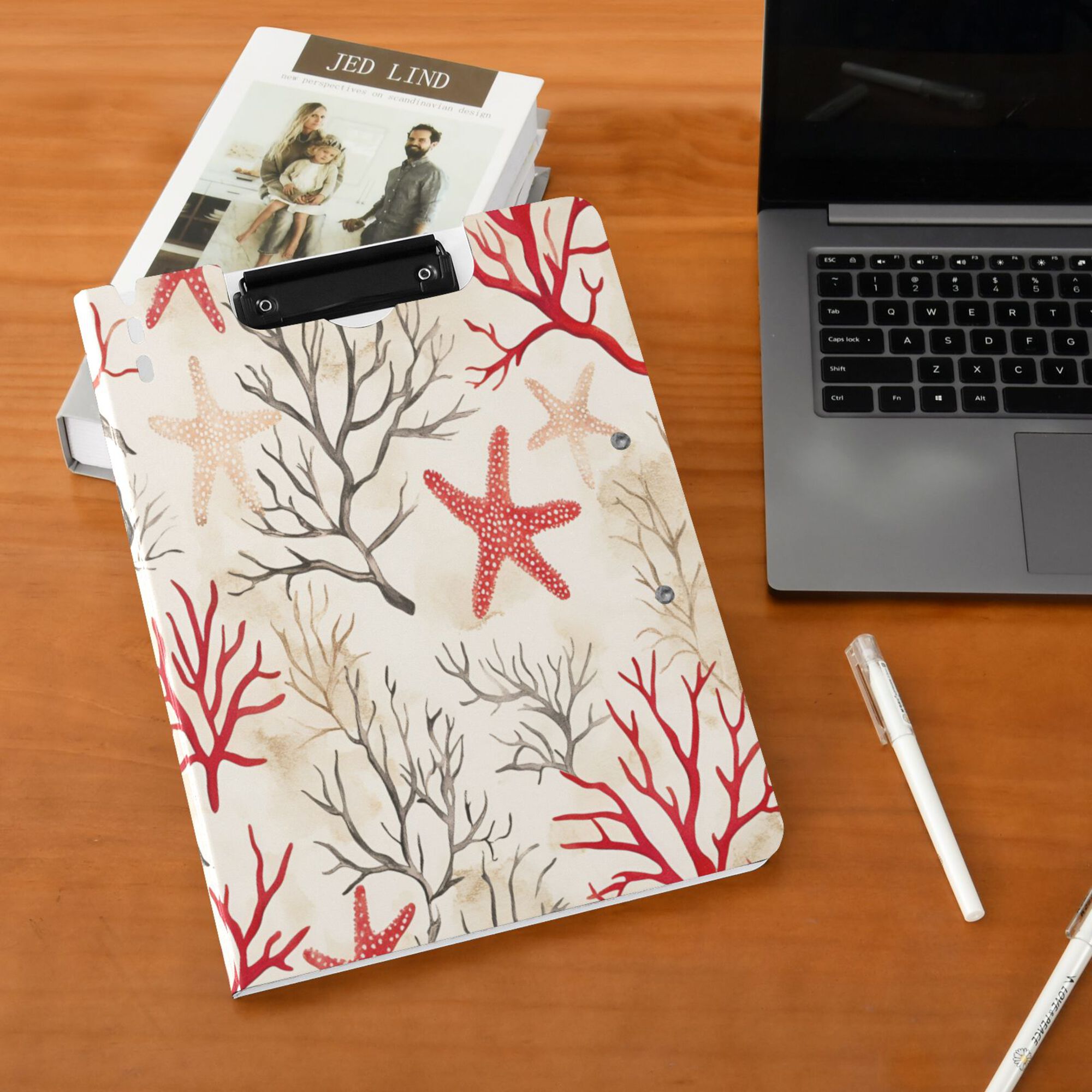 FORMRS A4 Clipboard Folder with Pen Holder Horizontal Foldable School Office Binder, Light Starfish