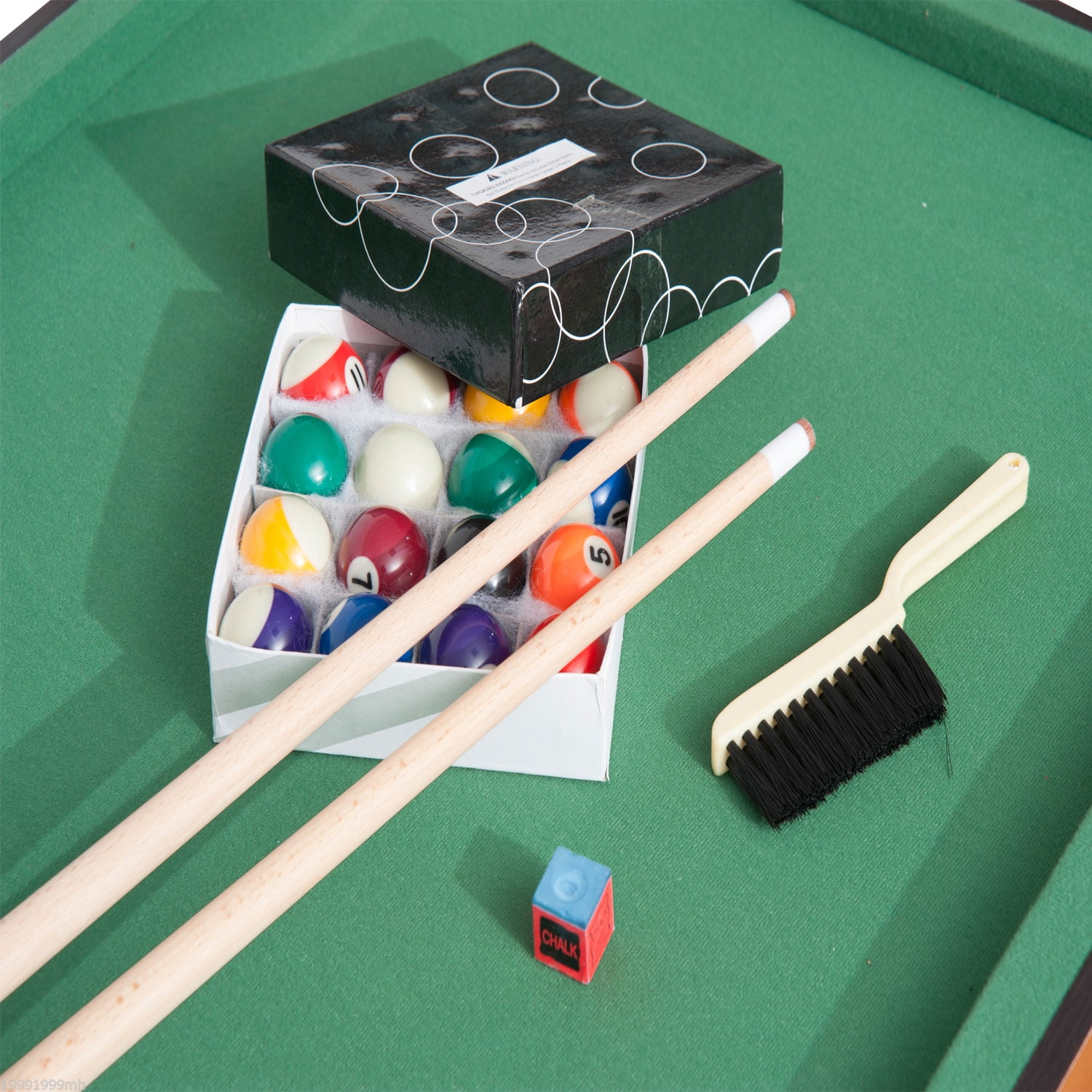 Ball Soozier Portable Foldable Free Standing Brush Mini Billiard Table for Kids w/ All Accessories Home Pool Game Table 54.3 L Includes Cues Chalk Rack