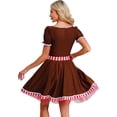 thumbnail image 4 of Hansber Short Puff Sleeve Gingerbread Man Dress for Women Holiday Party Tutu Dress Dancewear Brown S, 4 of 7