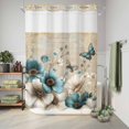 thumbnail image 6 of No Hook Shower Curtain, Teal Tulip Butterfly Shower Curtains for Bathroom with See Through Top Window, Beige Turquoise Floral Vintage Rustic Waterproof & Washable Bath Curtain Extra Long 72"x84", 6 of 9