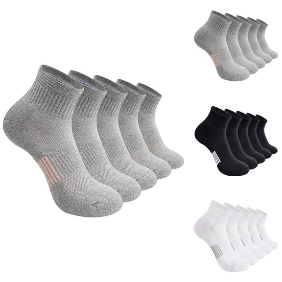 WHEANG 5 Pairs Classic Solid Color Crew Socks for Women Men Moisture Wicking Basketball Socks Cushioned Athletic Running Socks Support Sports Socks(Color Gray One Size)