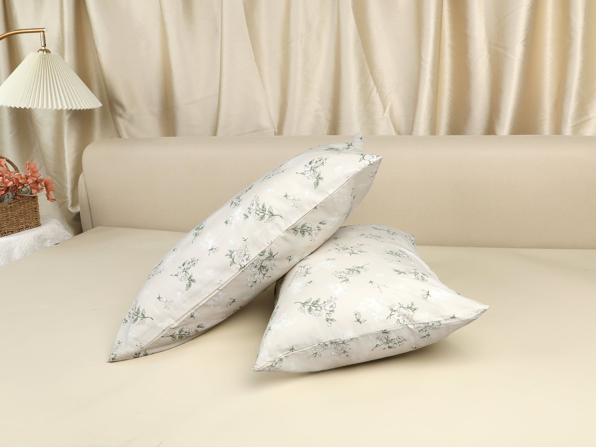 Unique Bargains 2 pcs Pillowcase for Hair and Skin Soft Cotton Floral Pillow Cases Beige
