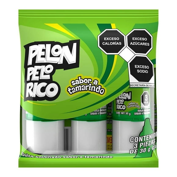 Dulce enchilado Pelón Pelo Rico Pelo Rico sabor tamarindo 3 pzas de 30 g c/u