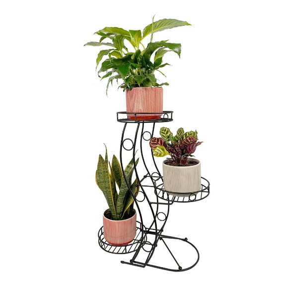 Cocoyard 3-Tier Collapsible Black Metal Plant Stand. No Assembly Tools Required, Large