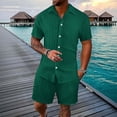 thumbnail image 2 of Uwinwear Men's Summer Beach Set Textured Striped Short Sleeve Shirt and Drawstring Athletic Shorts Set Casual 2 Piece Outfit,Dark Green,L, 2 of 4