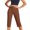 Brown, variant on Women's Summer Cropped Pants - Solid Color Straight Leg Elastic Waist Casual Pants with Side Pockets Red