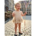 thumbnail image 6 of Cenuakty 2Pcs 0-18M Infant Baby Girl Outfit Short Sleeve Frill Neck Floral Embroidery Layered Tulle Romper Dress and Bow Headband Set, 6 of 9