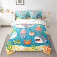 thumbnail image 3 of Manfei Cartoon Ocean Twin Bedding, Kawaii Whale Shark Bedding Comforter Set, Bright Blue, Polkadot Reversible, 7-Piece, 3 of 6