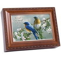 Watchful Birds Woodgrain Inspirational Cottage Garden Traditional Music Box Plays Amazing Grace