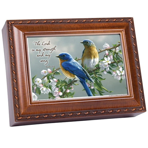 Watchful Birds Woodgrain Inspirational Cottage Garden Traditional Music Box Plays Amazing Grace