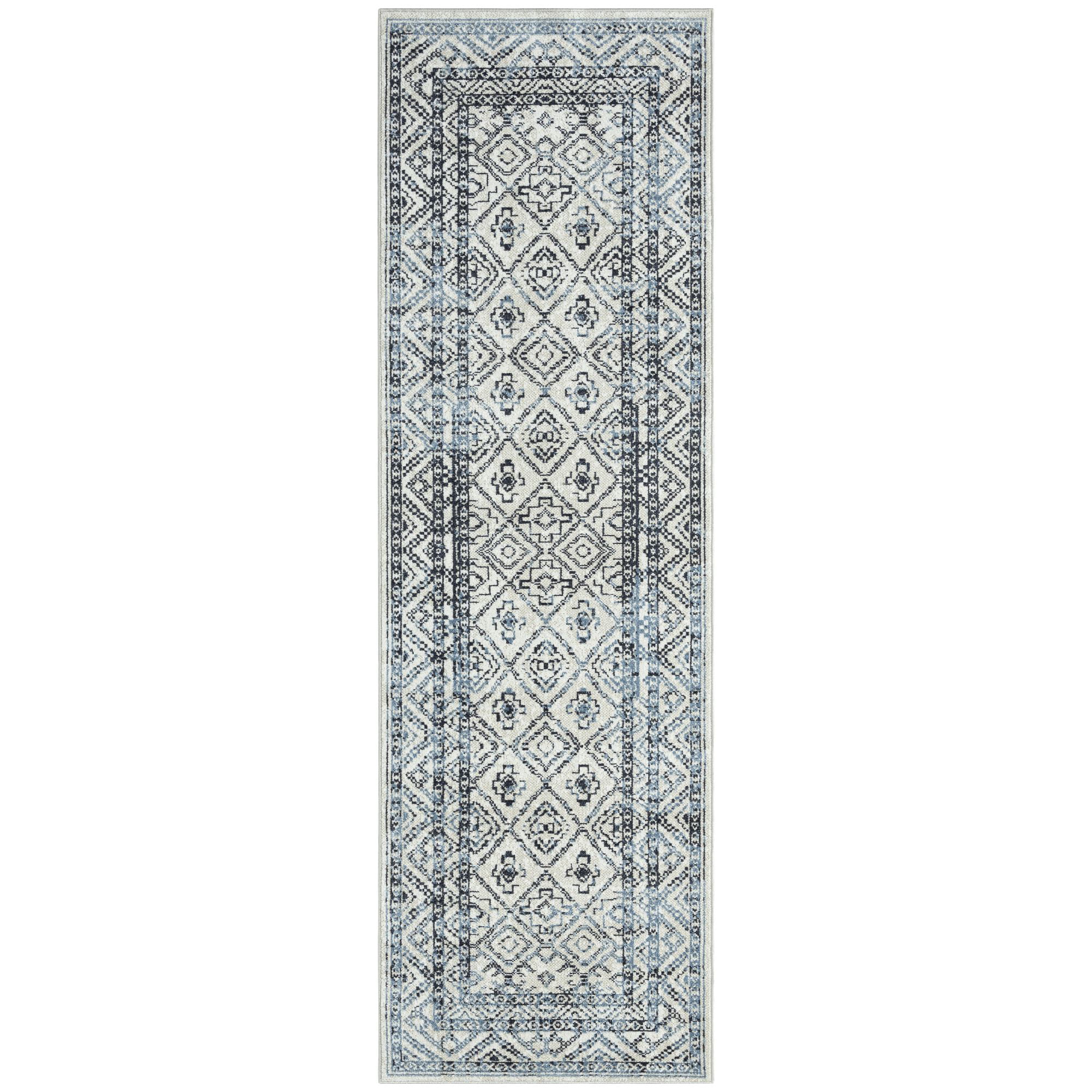 New mottled Grey square Pattern runner 67cm/2'2'' Wide Machine Washable Rugs. 