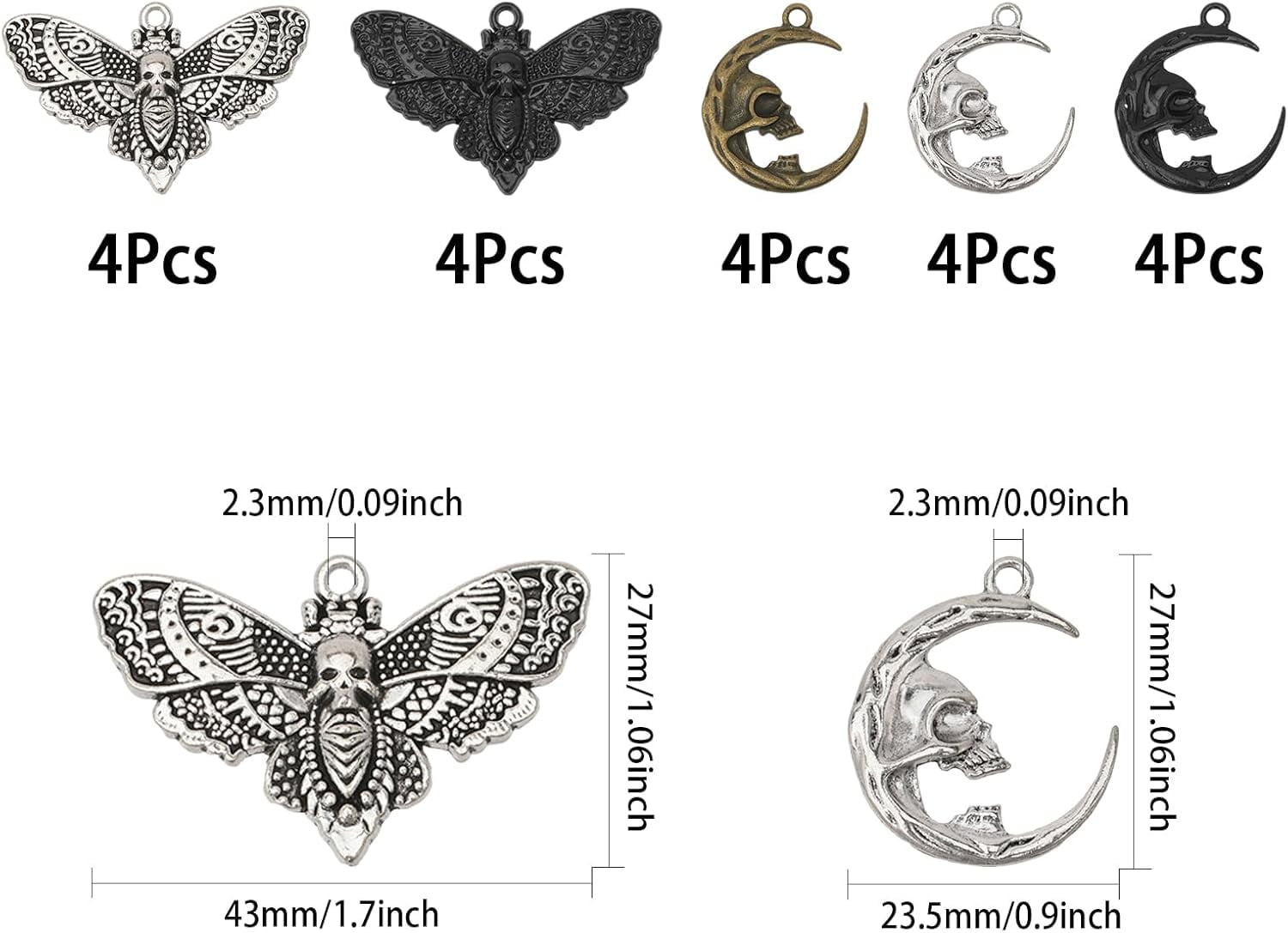 20pcs Gothic Style Moon Skull Crow Enamel Charms For DIY Jewelry Making...