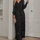 thumbnail image 4 of Vestido de mujer con lunares y lentejuelas, vestido de noche largo elegante sexy con escote en V, manga larga, cintura alta, abertura, vestido maxi con cinturón, 4 of 7