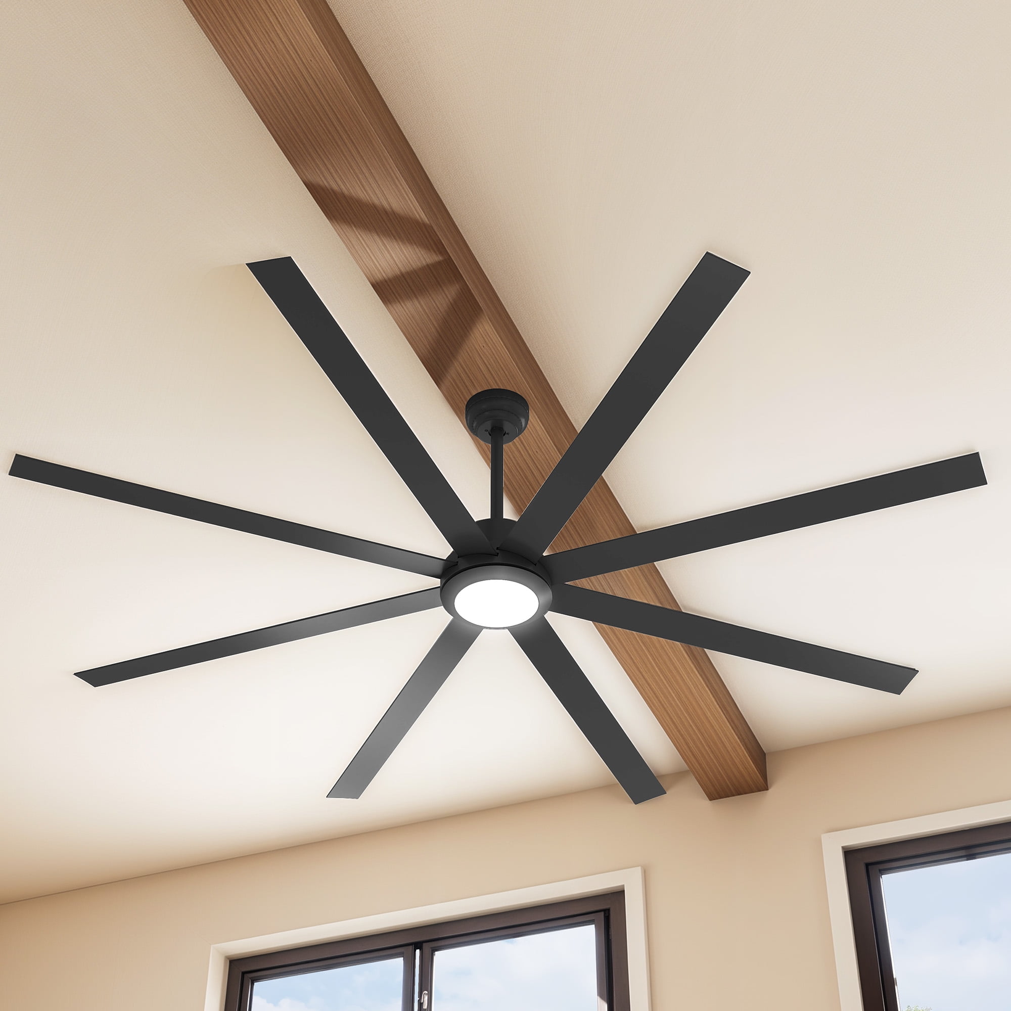 Uforic 84 Inch Modern Black Ceiling Fan with Light & Remote, 8 Blades, Quiet DC Motor, Adjustable for Large Rooms