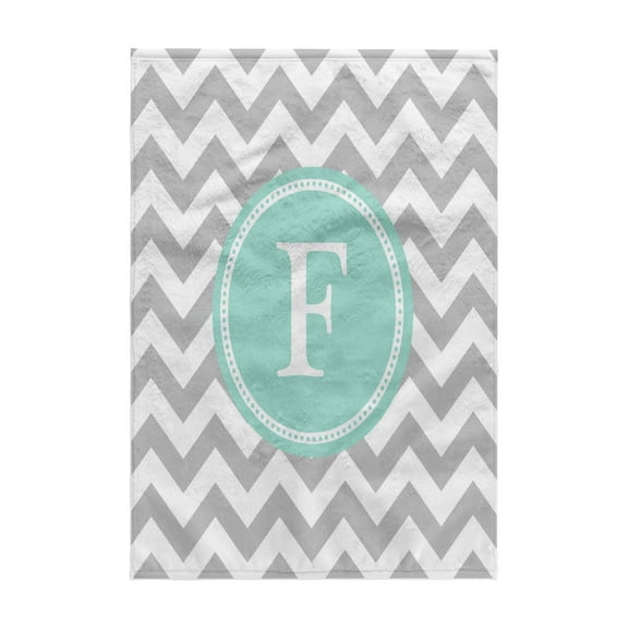 3dRose, Letter F Grey and white Chevron with Mint monogram personal initial F, 15x22 Hand Towel