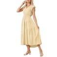 thumbnail image 4 of INSPIRE CHIC Womens Summer Casual Boho Maxi Dress V Neck Short Sleeve Ruffle Elastic Waist Holiday Beach Long Dress S Apricot, 4 of 5