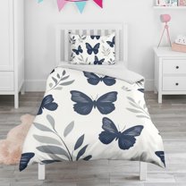 Butterfly and Leaves Pattern Duvet Cover and Pillowcase Set for Single Bedding, Bedroom Accessories for Kids Teens