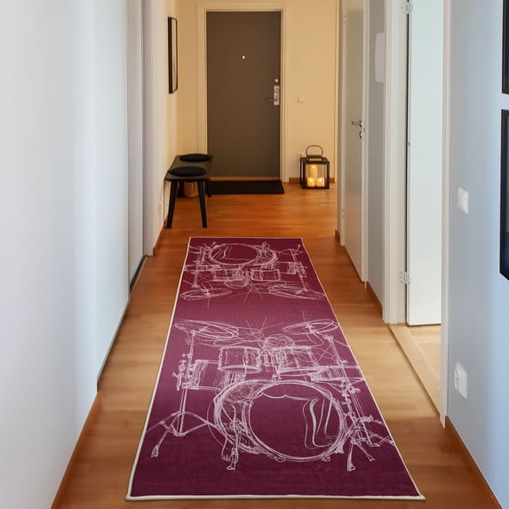 Rock Music Decorative Rug, Doodle Drawing Sketch Drummer Musical Inspirations Monochrome Arrangement, Quality Carpet for Bedroom Dorm and Living Room, 6 Sizes, Dried Rose, by Ambesonne