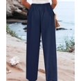thumbnail image 6 of Women'S Pants Casual Button Up High Waisted Wide Leg Trousers Navy Blue L, 6 of 7