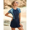 thumbnail image 2 of IDOPIP Women Short Sleeve One Piece Rash Guard Modest Swimsuits Dress Zipper Bathing Suit Skirt with Short, 2 of 7