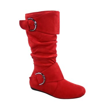 TOP Moda Women's Slouched Wedge Boots - 3 Inch Heel Mid Calf Faux Leather Boots