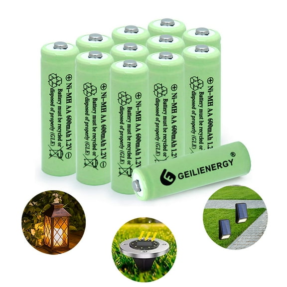 GEILIENERGY AA 600mAh 1.2V Rechargeable Solar Batteries for Outdoors Garden Solar Lights -12 Pack