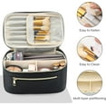 thumbnail image 2 of ABCISI Travel Makeup Bag Organizer, Large Capacity Cosmetic Pouch for Women, Waterproof Make Up with Divider, Clamshell Makeup Case with Handle and Metal Zipper, Travel Essentials (Black), 2 of 6