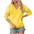 thumbnail image 5 of larppty V Neck Sweatshirt Women Pocket No Hood Oversized Pullover Casual Soft Long Sleeve Tops With Pockets Fall Fashion (Yellow, S), 5 of 7