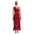 thumbnail image 2 of iiniim Women's Glittery Rhinestone Lyrical Dance Costume Sleeveless Split Maxi Dress Modern Dancewear Burgundy M, 2 of 7