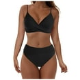 thumbnail image 3 of COMVALUE Women's High Waisted Bikini Sets Push Up Twist Front Spaghetti Straps Ruched Two Piece Swimsuit Bathing Suit (Black, S), 3 of 9