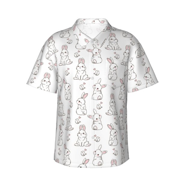 Fotbe Bunny And Bird Camisa Hawaiana para Hombre Unisex – Camisa Casual de Verano con Botones de Manga Corta de Algodón y Lino,XX-Large