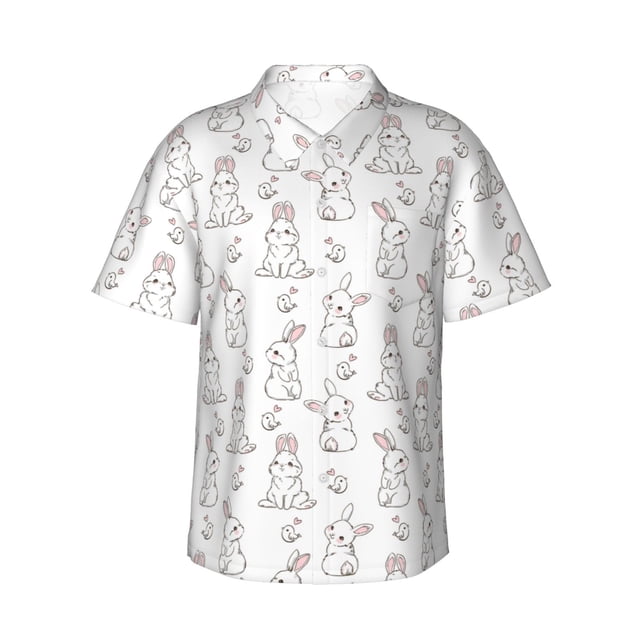 Balery Bunny And Bird Camisas hawaianas de manga corta para hombre, camisas playeras de corte holgado, camisas de vacaciones con botones,Medium