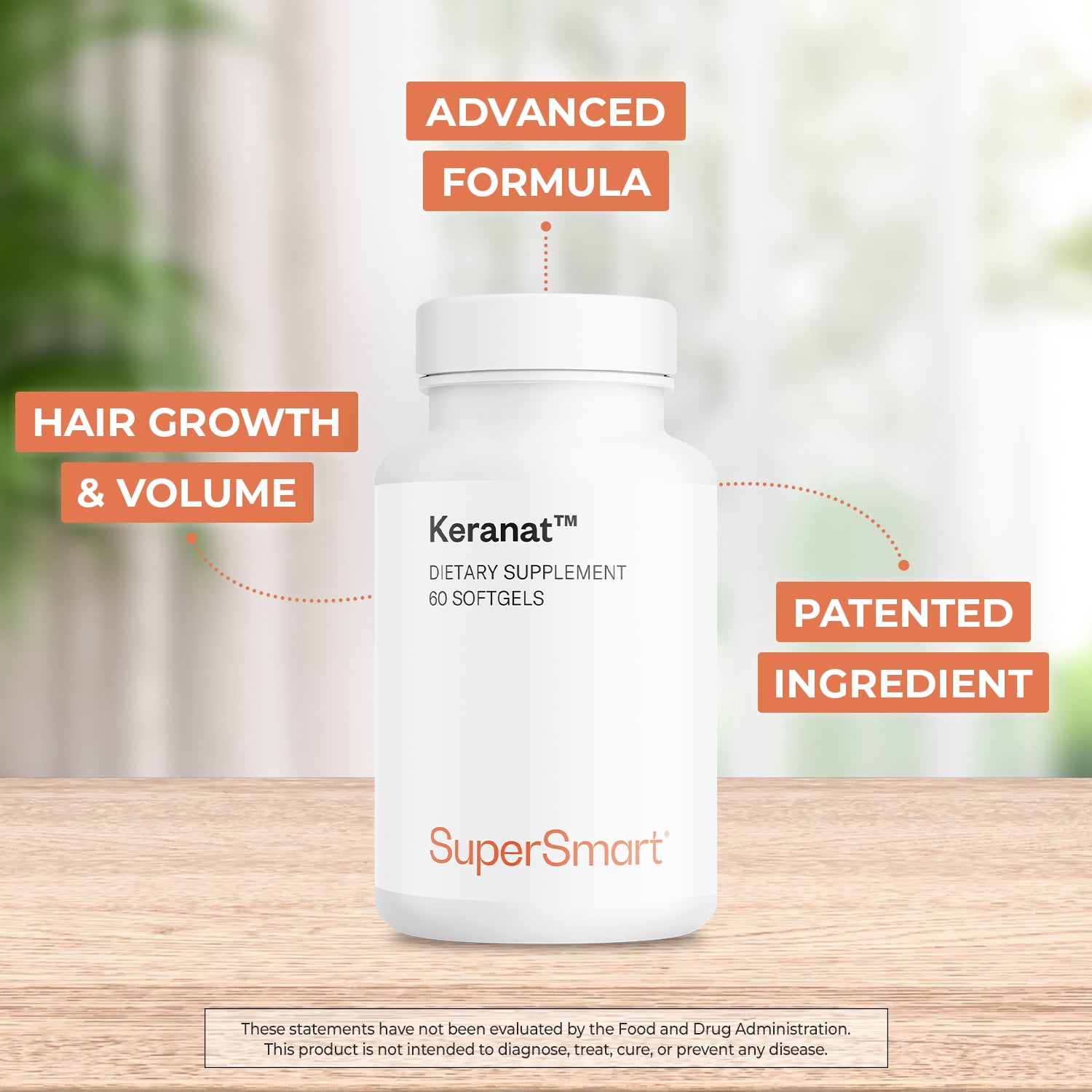 SuperSmart Keranat (Advanced Formula with Biotin) - Hair Supplement for Volume & Growth - Hair Loss Vitamins | Non-GMO & Gluten Free - 60 Softgels