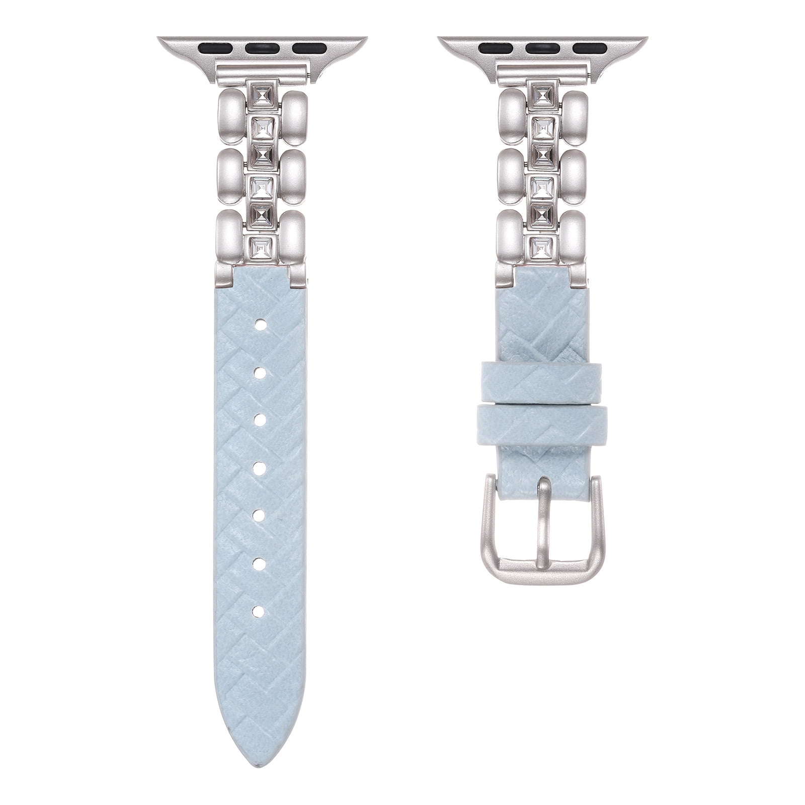 Jewelry Apple Watch Band for Apple Watch 38/40/41/42mm(S10), Bling Crystal Rhinestone Woven Pattern Leather Replacement Strap Compatible with Apple Watch Series 10 9 8 7 6 5 4 3 2 1 SE,Sky Blue