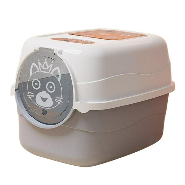 Inodoro con capucha y tapa para gatos, cerrado y cubierto con puerta frontal, bandeja sanitaria para mascotas, orinal reutilizable extraíble para gatitos, suministros para mascotas Gris